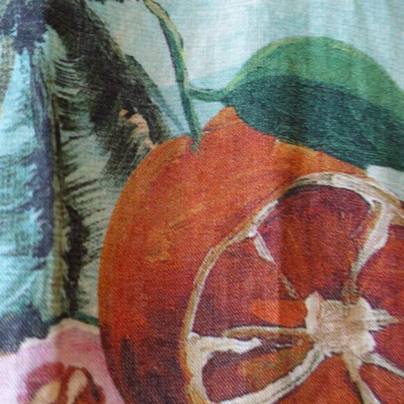 Australian inspired Tropical fish fruit shrimp melon oranges linen shirt 2 - Picture 6 of 12
